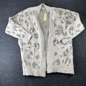 Francesca's Cardigan Sweater Womens Small Gray Leopard Knit Open Front Pockets